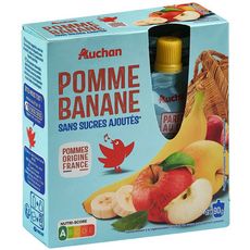 AUCHAN Gourdes pomme banane sans sucres ajoutés sans conservateur 4x90g