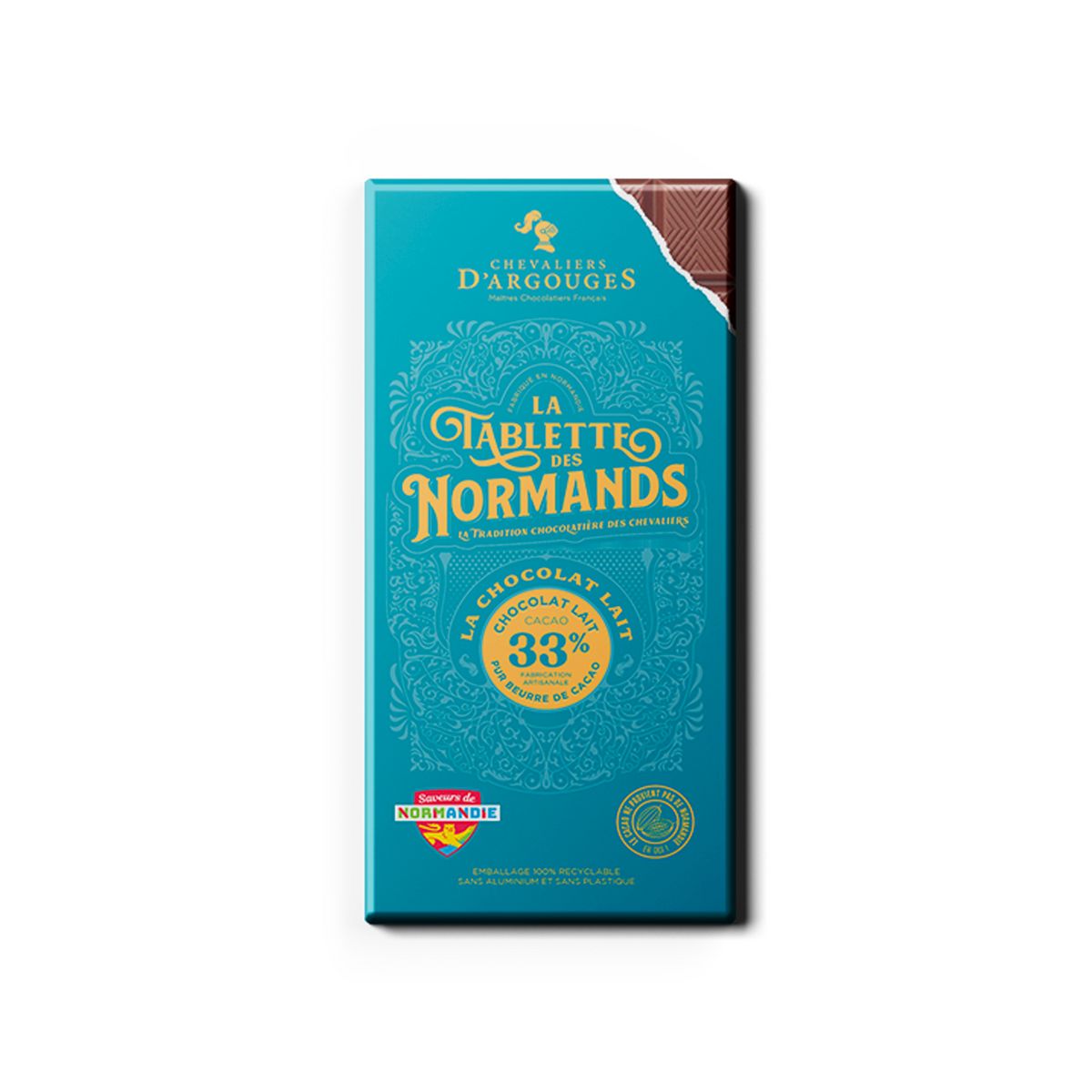 CHEVALIERS D'ARGOUGES Tablette des Normands au chocolat au lait cacao 33% 1 pièce 100g