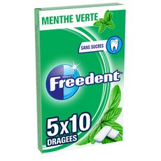 FREEDENT Chewing-gums sans sucres menthe verte 5x10 dragées 70g
