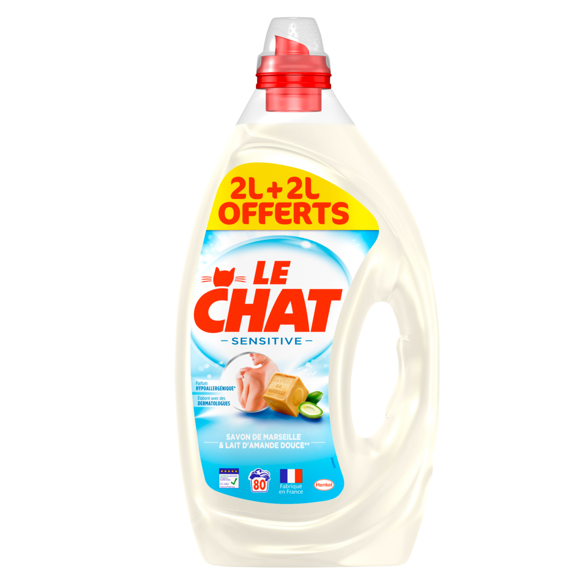 Le Chat Lessive Liquide Peaux Sensibles Au Savon De Marseille Et Amande Douce 80 Lavages 2l 2l Offert Pas Cher A Prix Auchan