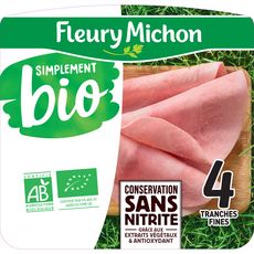 FLEURY MICHON Simplement Bio Jambon blanc supérieur sans couenne sans nitrite 4 tranches 120g