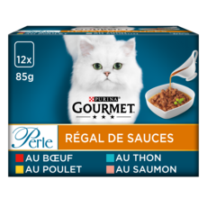 GOURMET Perle sachets repas régal de sauces viandes et poissons pour chat 12 sachets 12x85g