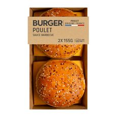 Burger au poulet origine France et sauce barbecue 2 pièces 2x155g