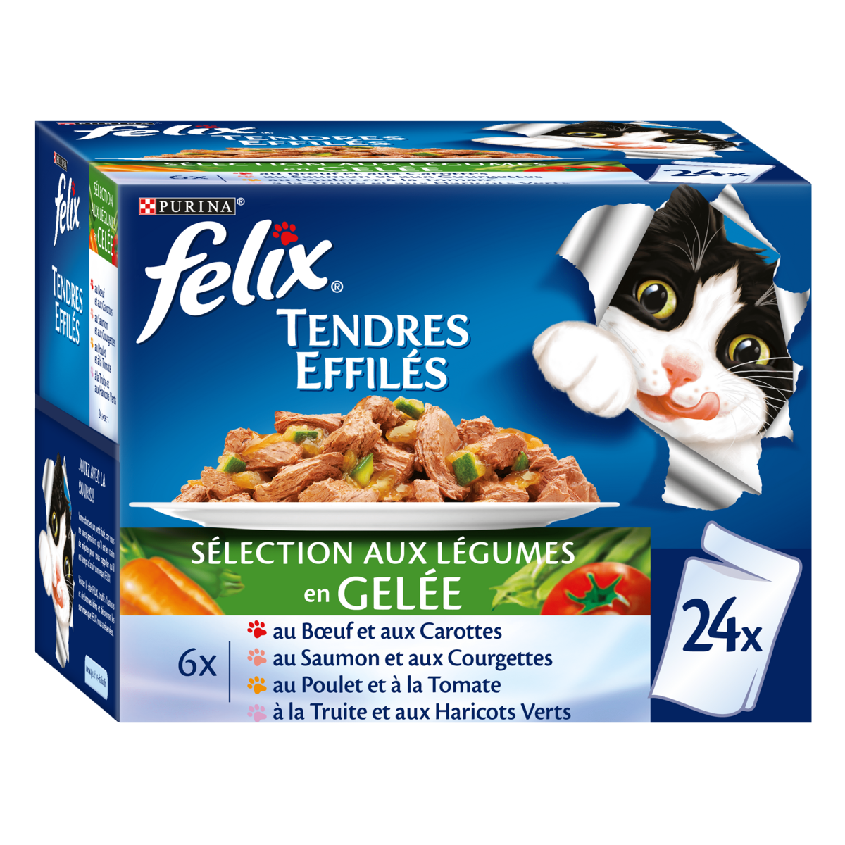 FELIX Sachets repas effilés en gelée viandes légumes pour chat 24x100g pas  cher 