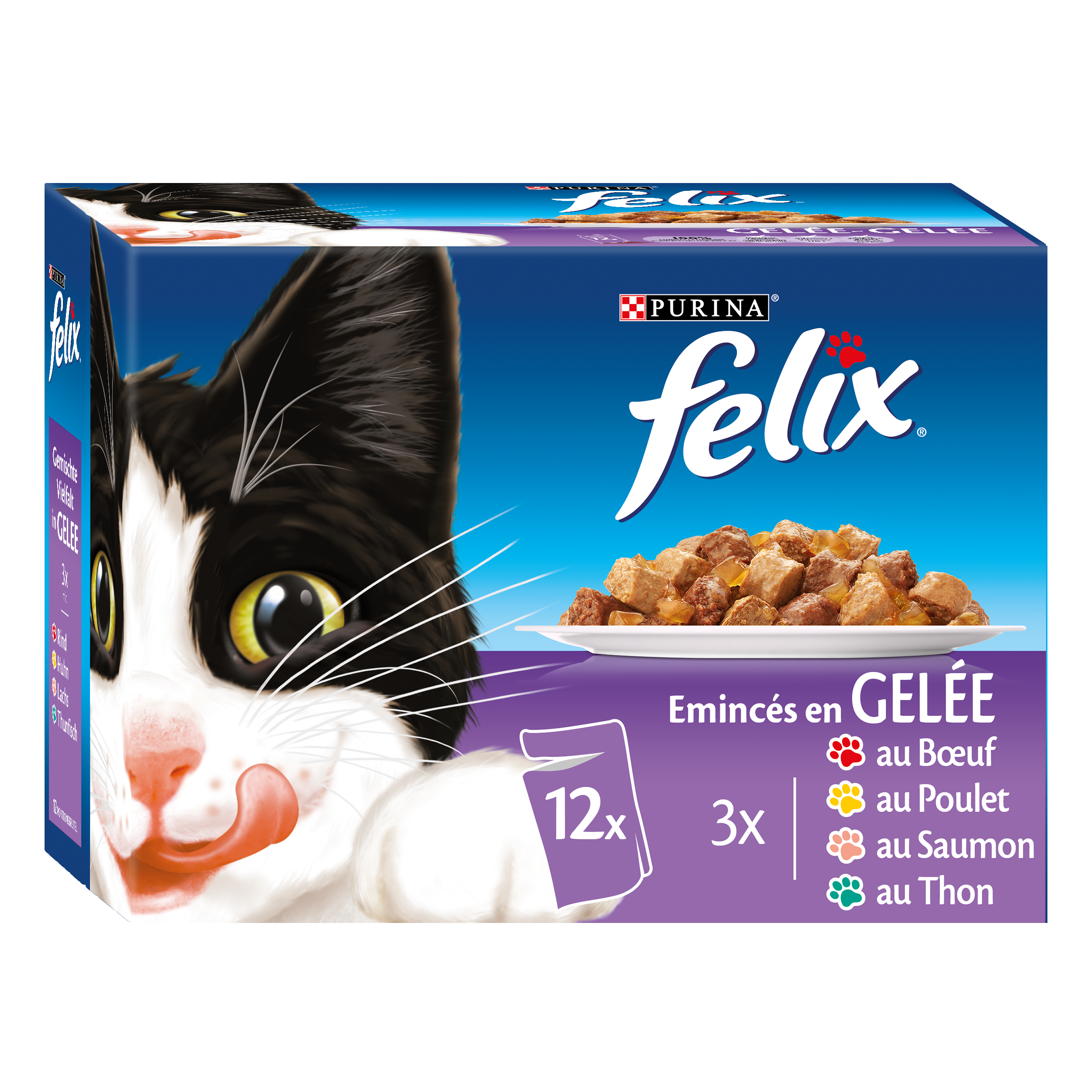 FELIX Sachets repas émincés en gelée viandes et poissons pour chat 12x100g  pas cher 