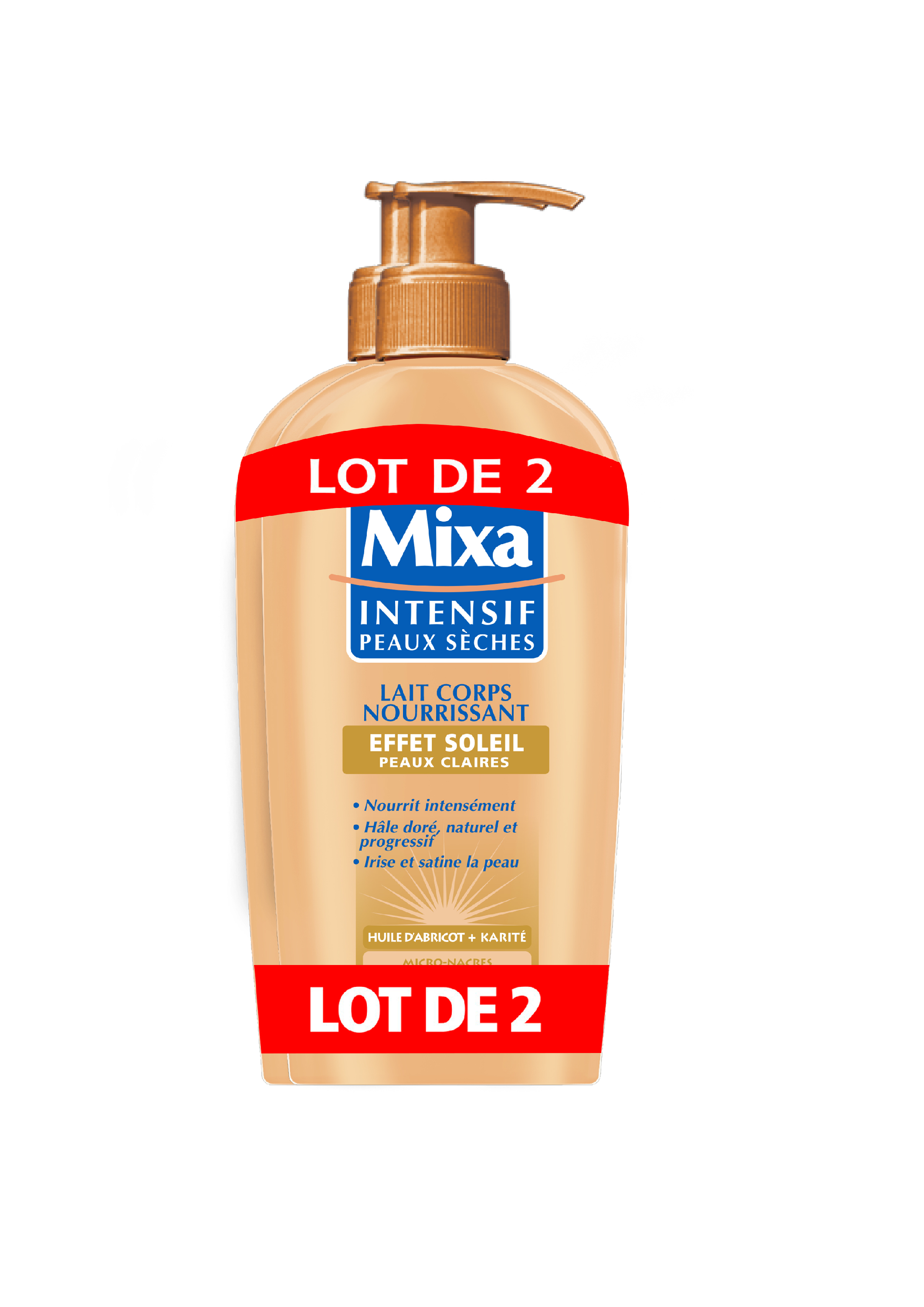 MIXA Lait corps nourrissant effet soleil peaux claires et sèches 2x250ml  pas cher 