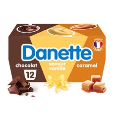 DANETTE Crème dessert chocolat caramel vanille 12x115g