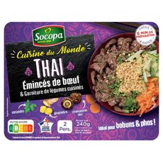 SOCOPA Cuisine du Monde Thai Émincés de bœuf et garniture de légumes cuisinés 2 personnes 240g