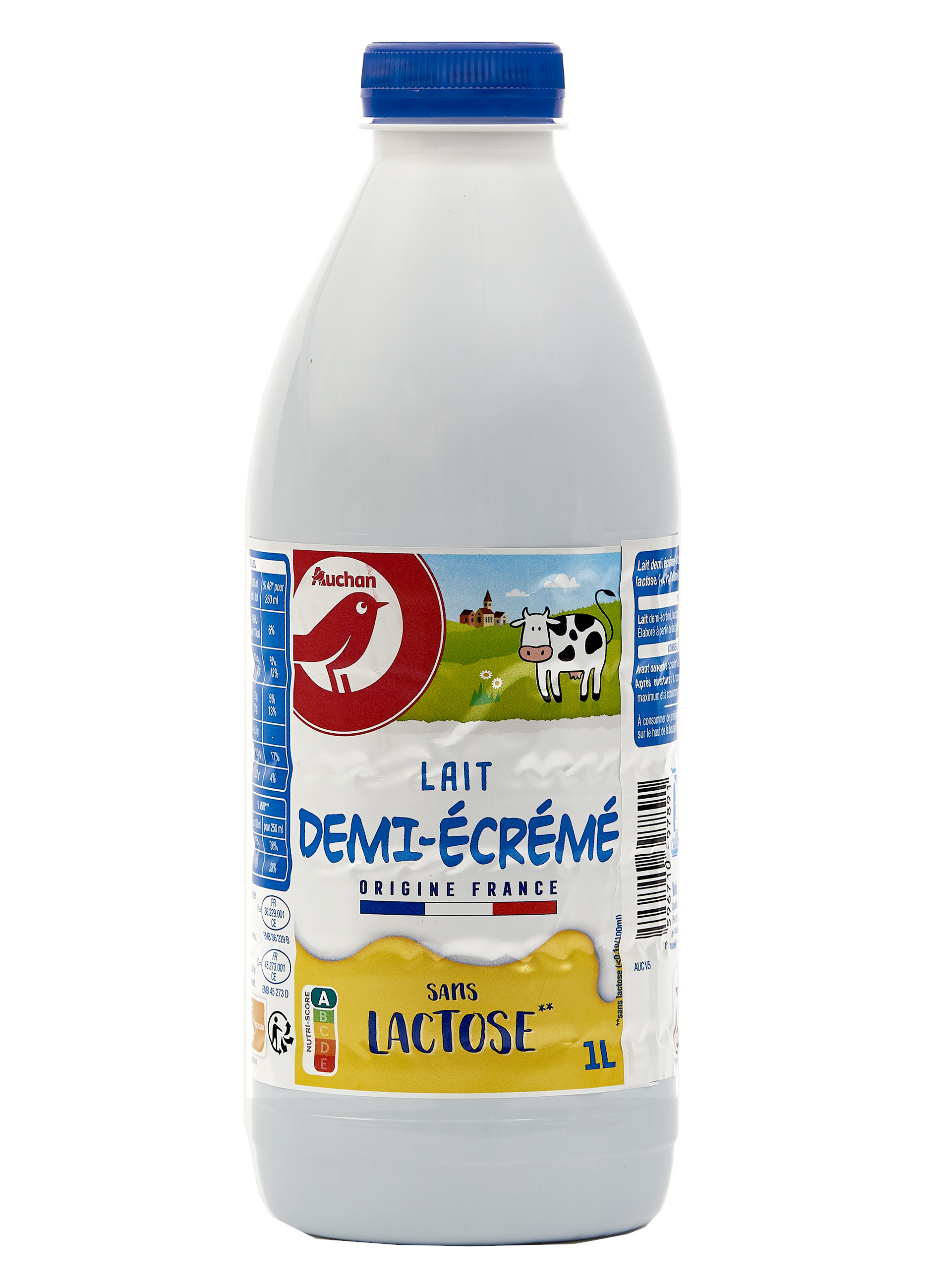 AUCHAN Lait demi-écrémé sans lactose UHT 1L pas cher 