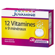 JUVAMINE Comprimés effervescents 12 vitamines et 9 minéraux arôme tropical sans sucres 1 boite 30 comprimés