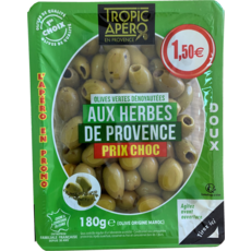 TROPIC APERO Olives vertes dénoyautées aux herbes de Provence 180g