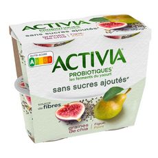 ACTIVIA Probiotiques - Yaourt aux fruits graines de chia poire et figue sans sucres 4x115g