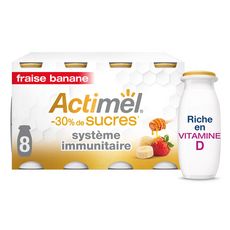 ACTIMEL Yaourt à boire fraise banane miel -30% de sucres 8x100g