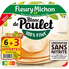 FLEURY MICHON Blanc de poulet 100% filet sans nitrite 6 tranches+3 offertes 293g