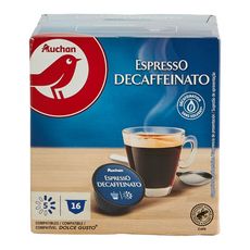 AUCHAN Capsules de café expresso décaféiné compatible Dolce gusto 16 capsules 112g