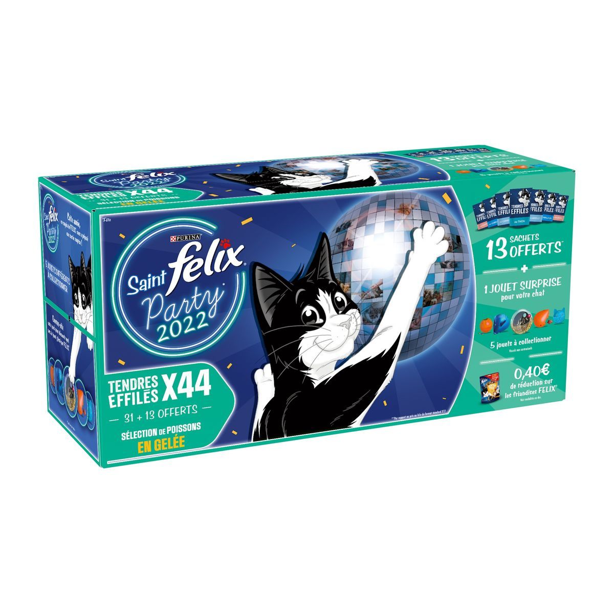 FELIX Tendres effilés sachets repas sélection poisson en gelée 31+13  offerts 44x85g pas cher 