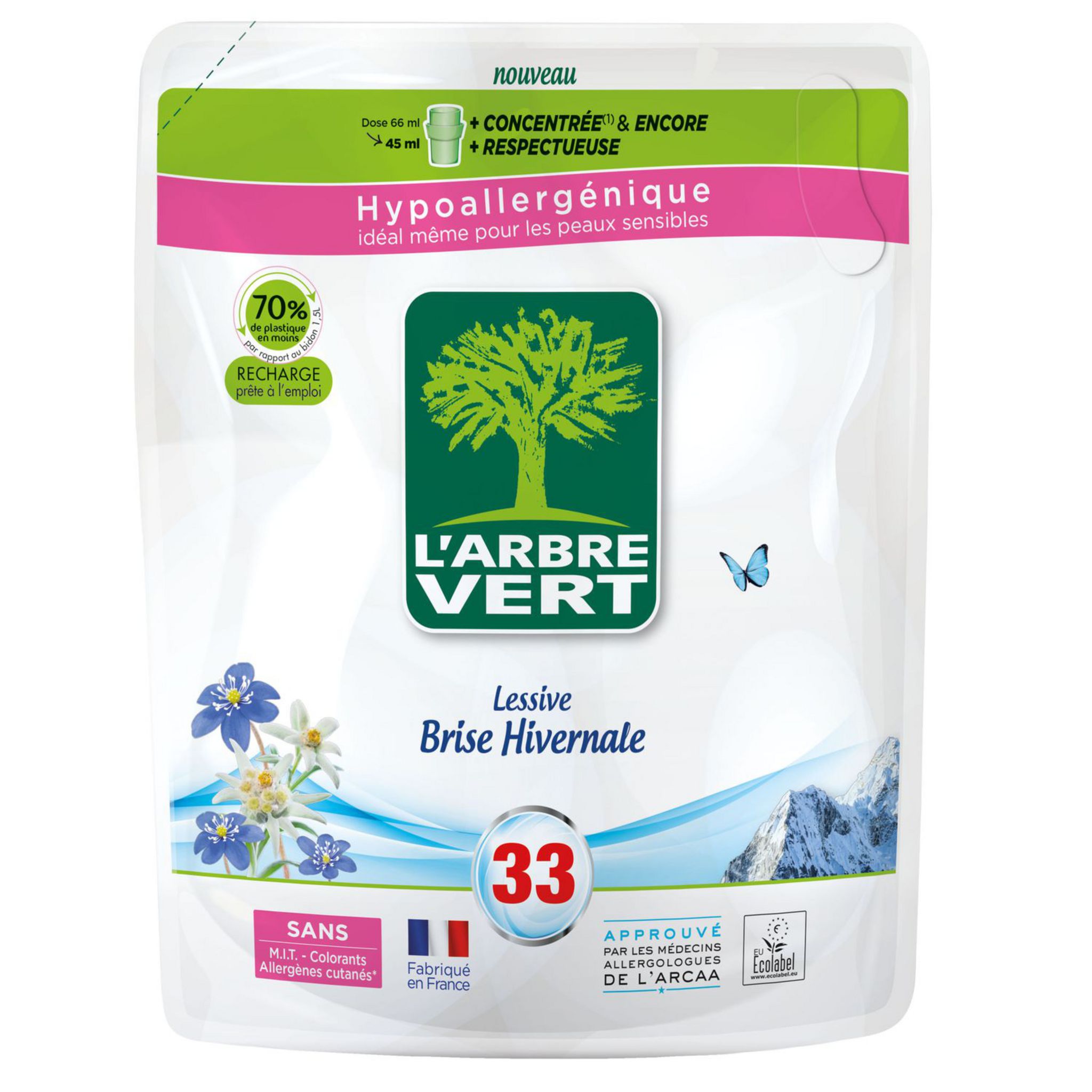 Achat L'arbre Vert Lessive liquide hypoallergénique 34 lavages, 1,53L