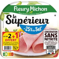 FLEURY MICHON Le Supérieur Jambon blanc sans couenne réduit en sel 2x4 tranches + 4 offertes 420g