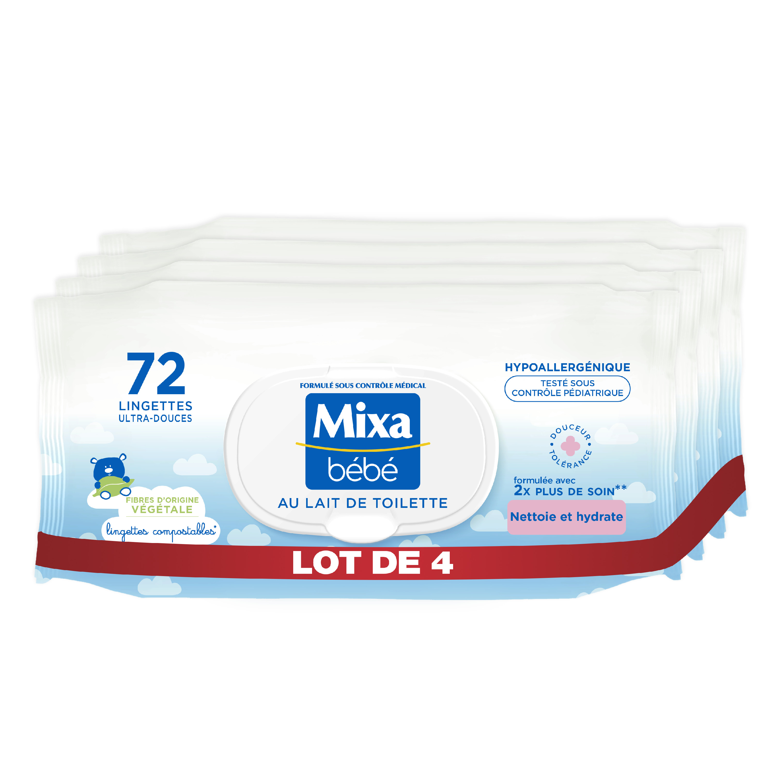 MIXA Mixa bébé lingettes lait 2x72 pas cher 