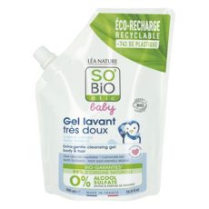 SO BIO ETIC Baby gel lavant très doux corps et cheveux aloé vera et camomille bio peaux sensibles éco-recharge 500ml