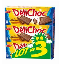 DELICHOC Biscuits sablés nappés de chocolat au lait croustillant 3x150g