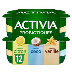 ACTIVIA Probiotiques - Yaourt citron, vanille, coco 12x125g