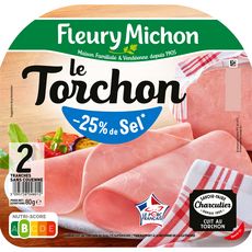 FLEURY MICHON Jambon Le Torchon réduit en sel  2 tranches 80g
