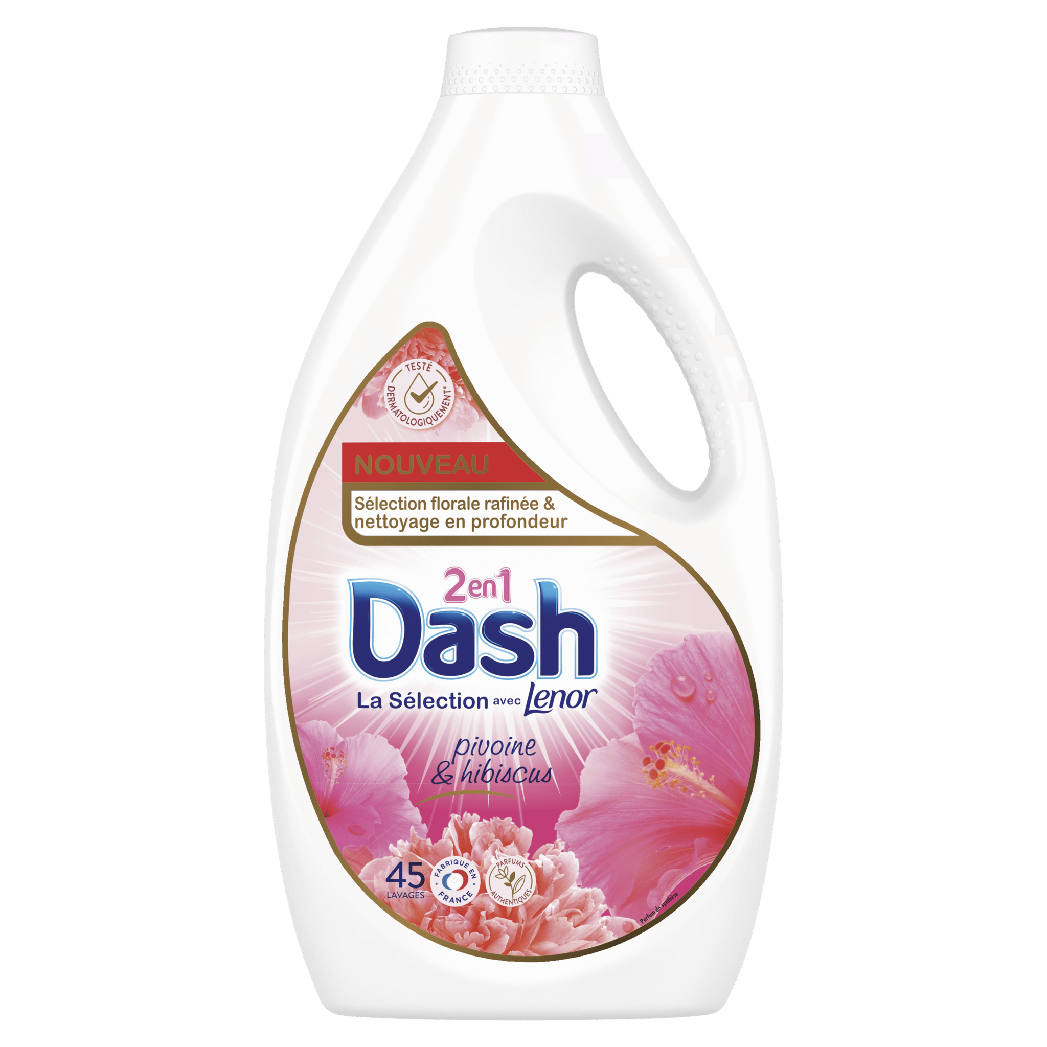 DASH 2en1 Lessive Liquide pivoine et hibiscus 45 lavages 2.25l pas