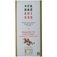 CARRE SUISSE Tablette chocolat noir 71% bio cranberry et gingembre N°23 100g
