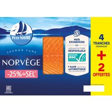 PETIT NAVIRE Saumon fumé de Norvège  4 tranches +2 offertes  160g