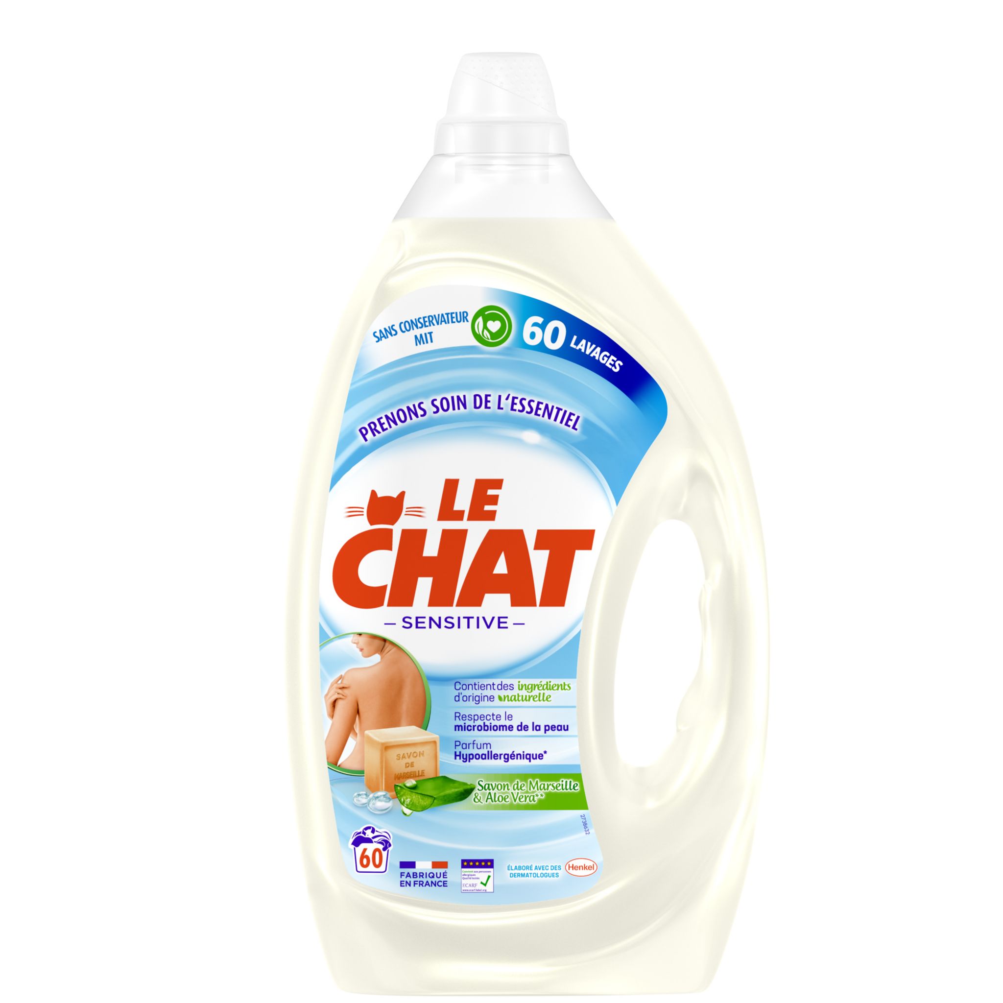 Le Chat Lessive Liquide Sensitive Savon De Marseille Et Aloe Vera 60 Lavages 3l Pas Cher A Prix Auchan