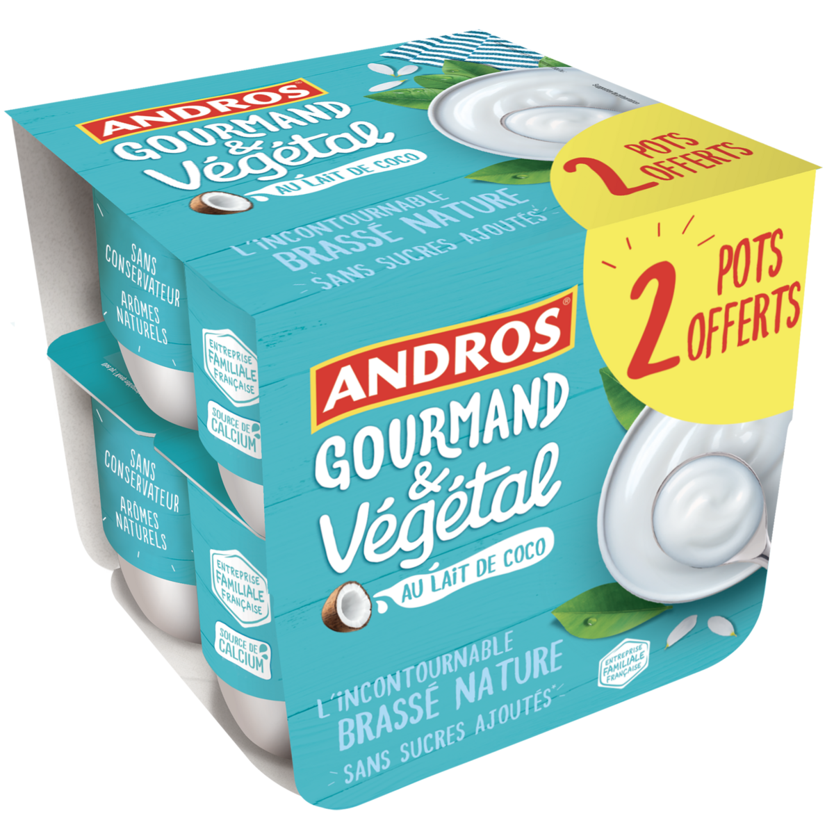ANDROS Gourmand & Végétal Brassé au lait de coco sans sucre ajouté 8+2 offerts 10x100g pas