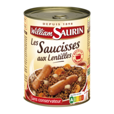 WILLIAM SAURIN Saucisses aux lentilles sans colorant sans arôme artificiel 1 personne 420g