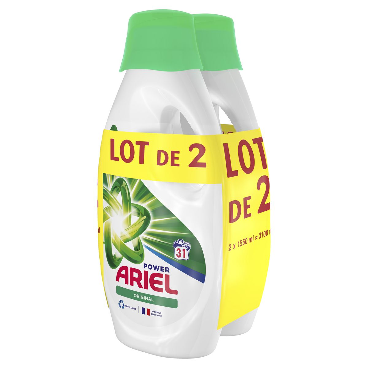 ARIEL Power Lessive Liquide Original 2x31 Lavages 2x1.55l Pas Cher à ...