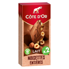 COTE D'OR Tablette de chocolat au lait et noisettes entières 2 pièces 2x180g