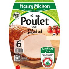 FLEURY MICHON Rôti de poulet cuit halal 6 tranches 180g