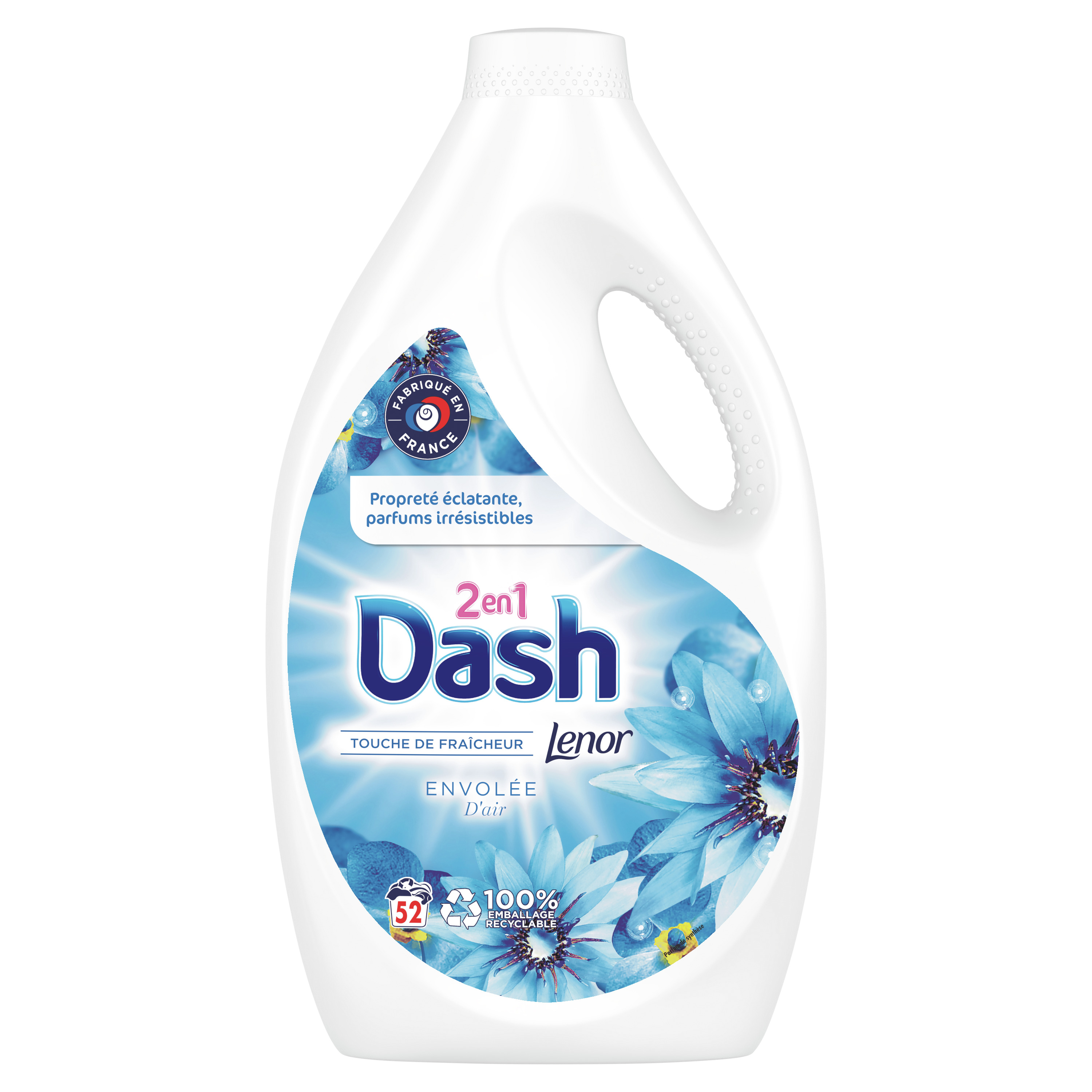 DASH Lessive liquide Envolée d'Air frais 52 lavages 2,6l pas cher 