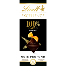 LINDT Excellence tablette de chocolat noir orange 100% cacao 50g