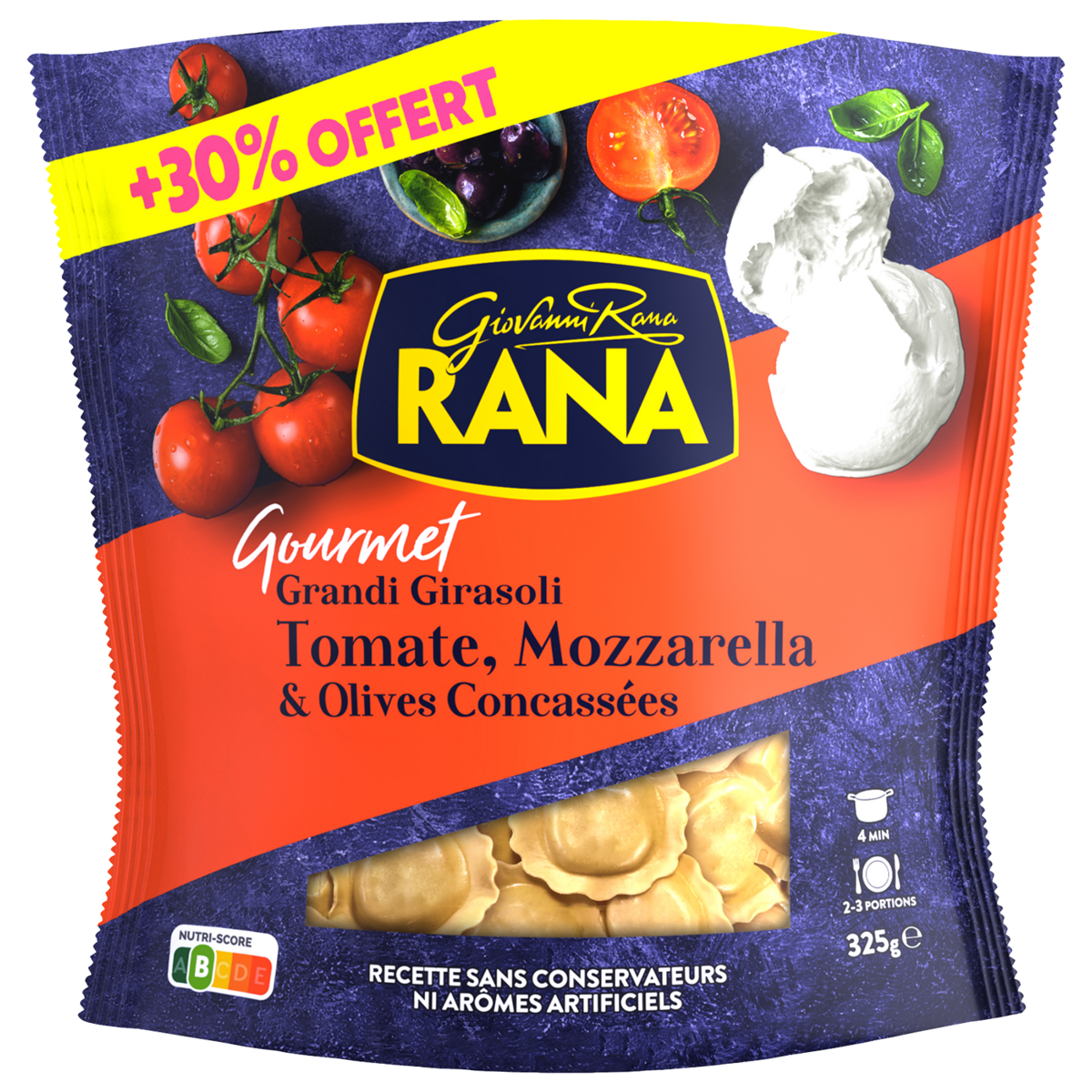 RANA Grand girasoli tomate mozzarella et olives concassées dont 30% offert 325g