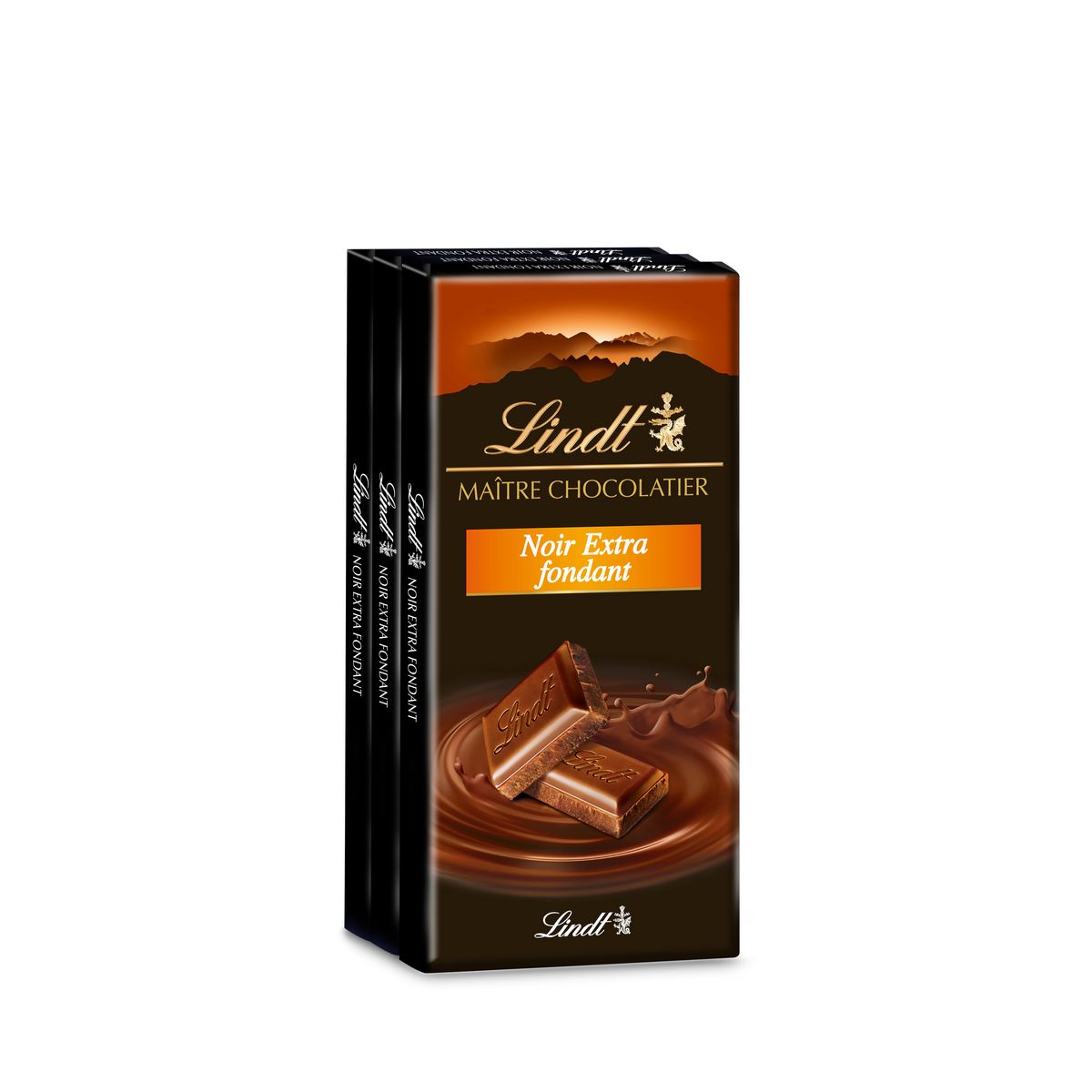 LINDT Maître chocolatier tablette de chocolat noir extra fondant 3 pièces 3x100g
