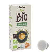 AUCHAN BIO Capsules de café compostables Mexique riche et fruité filière responsable compatibles Nespresso 10 capsules 52g