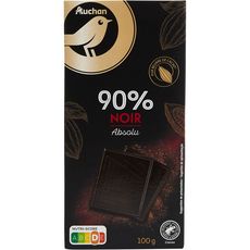 AUCHAN GOURMET Tablette de chocolat noir absolu dégustation 90% 1 pièce 100g