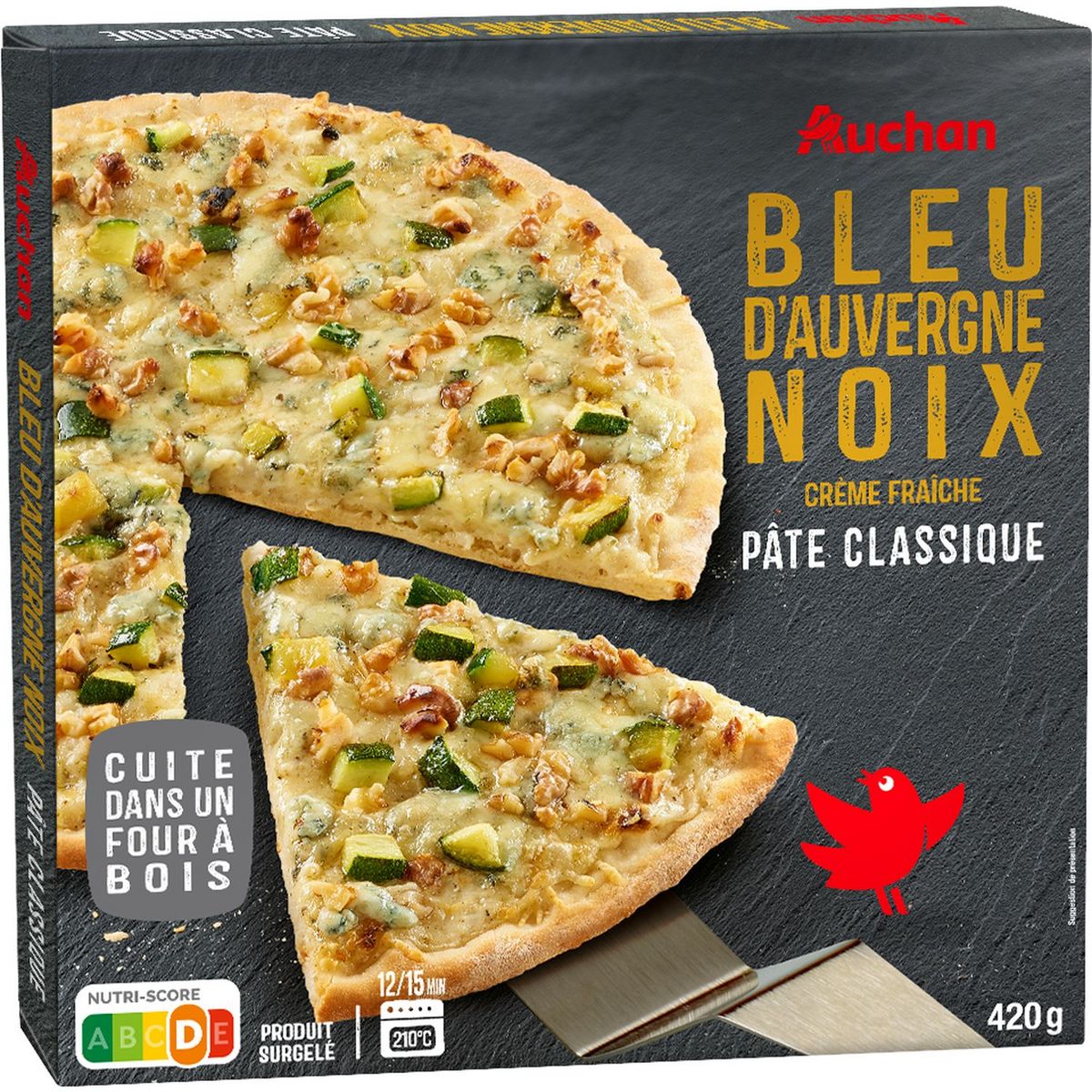 AUCHAN Pizza bleu d'Auvergne noix crème fraîche cuite dans un four à bois 420g