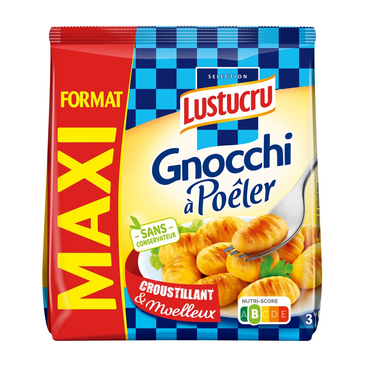 LUSTUCRU Gnocchi à poêler nature Format Maxi 3 portions 515g