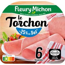 FLEURY MICHON Jambon le torchon réduit en sel 6 tranches 180g