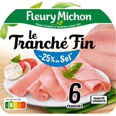 FLEURY MICHON Jambon tranché fin réduit en sel 6 tranches 180g
