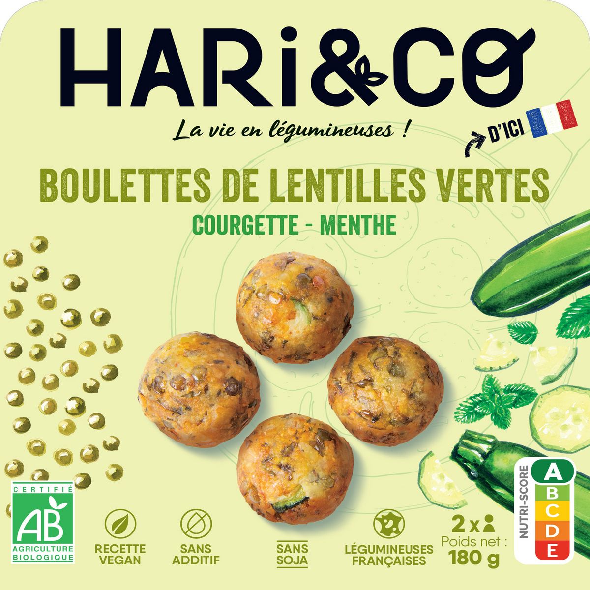 HARI&CO Boulettes de lentilles vertes à la courgette et menthe bio 2 portions 180g