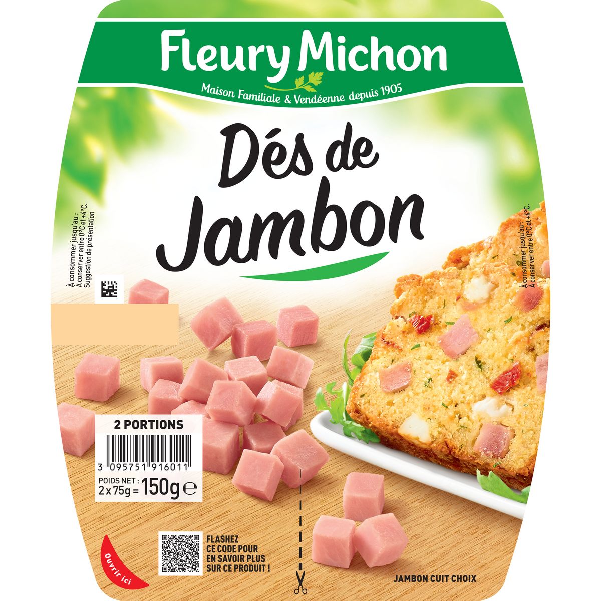 FLEURY MICHON Dés de jambon 2x75g