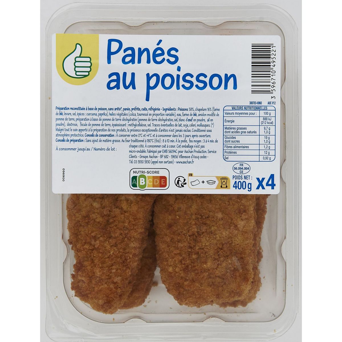 POUCE Panés de poisson 4 pièces 400g
