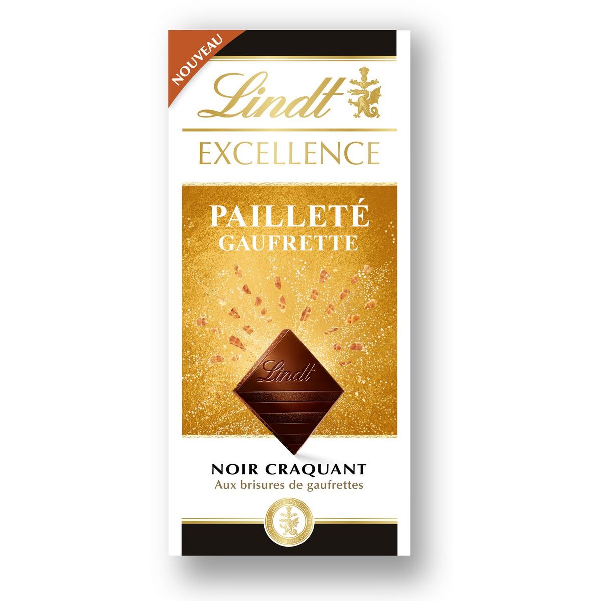 LINDT Excellence tablette de chocolat noir pailleté et gaufrette 1 ...